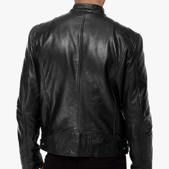 Men's Black GENUINE LAMBSKIN Leather Jacket - Picture 2 of 2